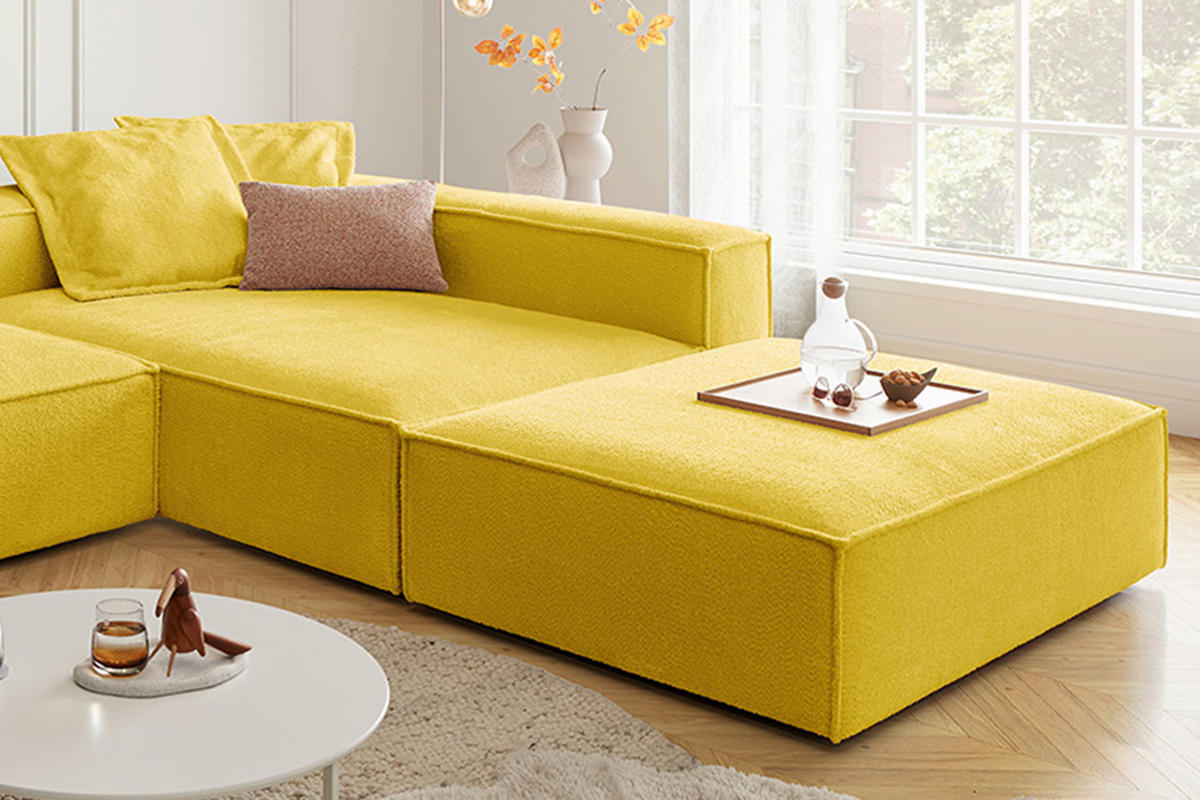 ECKSOFA CARMO Gelb Flachgewebe - Gelb/Schwarz, Kunststoff/Textil (306/191cm) - KAWOLA