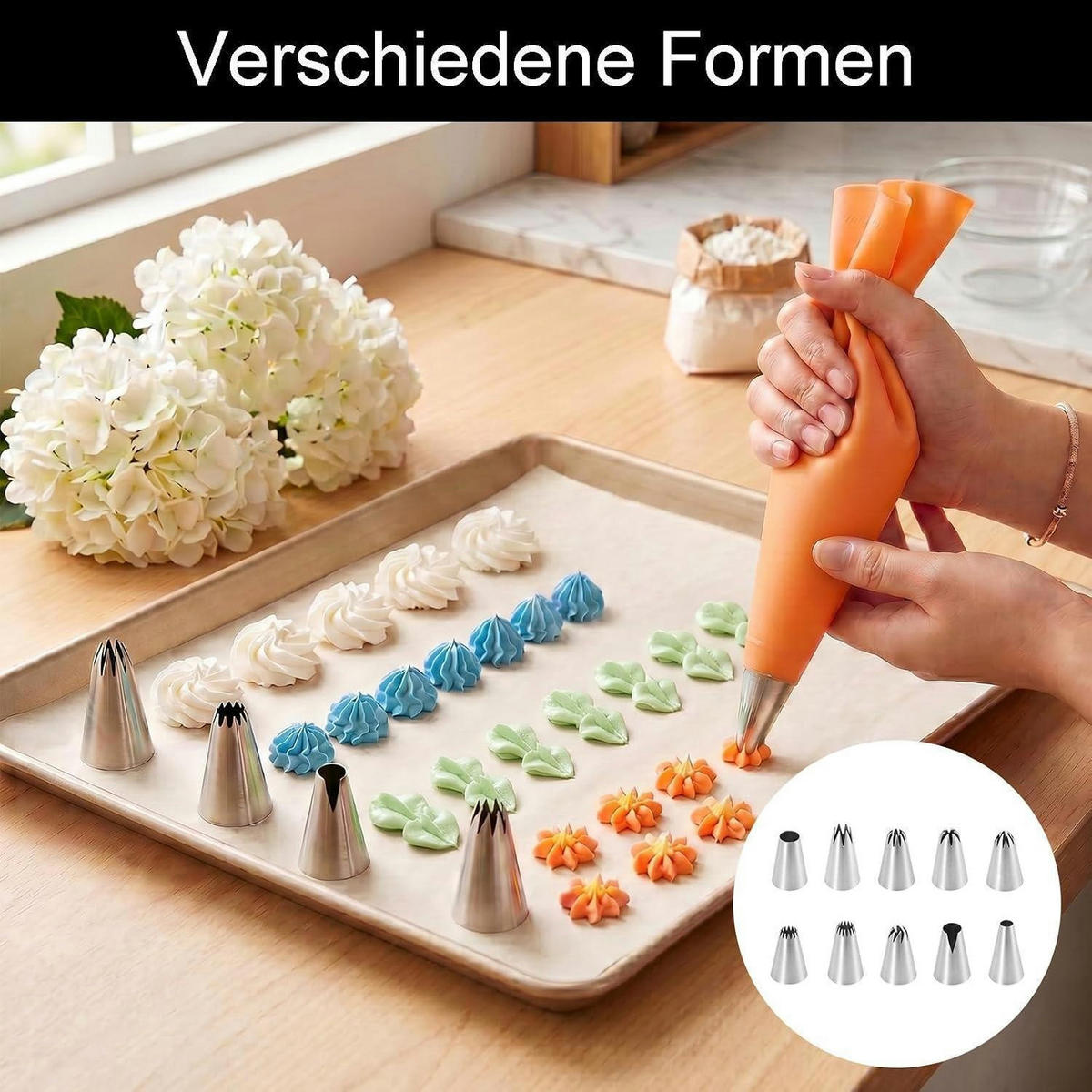 SPRITZTÜLLEN 10-teiliges Set Edelstahl - Silberfarben, Metall (25/14/43cm)