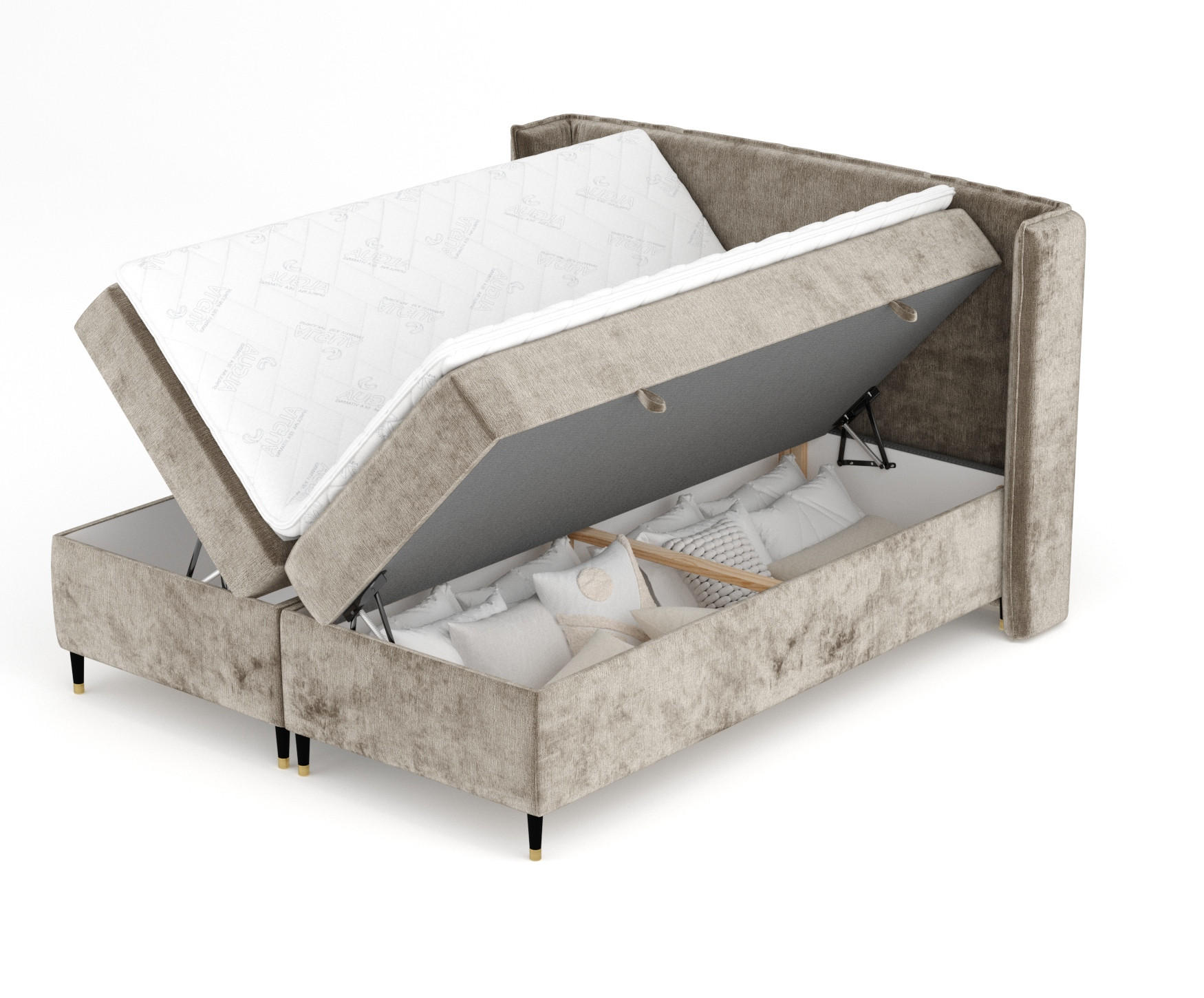 BOXSPRINGBETT Segni Beige 160/200 cm mit Matratze und Topper - Beige/Schwarz, Holz/Holzwerkstoff (160/200cm) - Maison de Reve