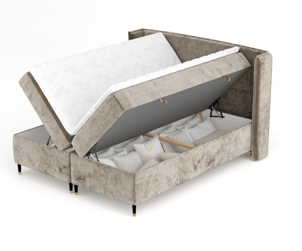BOXSPRINGBETT Segni Beige 140/200 cm mit Matratze und Topper - Beige/Schwarz, Holz/Holzwerkstoff (140/200cm) - Maison de Reve