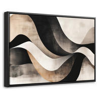 LEINWAND Bilder mit Rahmen - Abstrakt - Wellen - Schwarz - Verwittert - 30x20 - Trüffeleichefarben, Textil (30/20cm) - MuchoWow