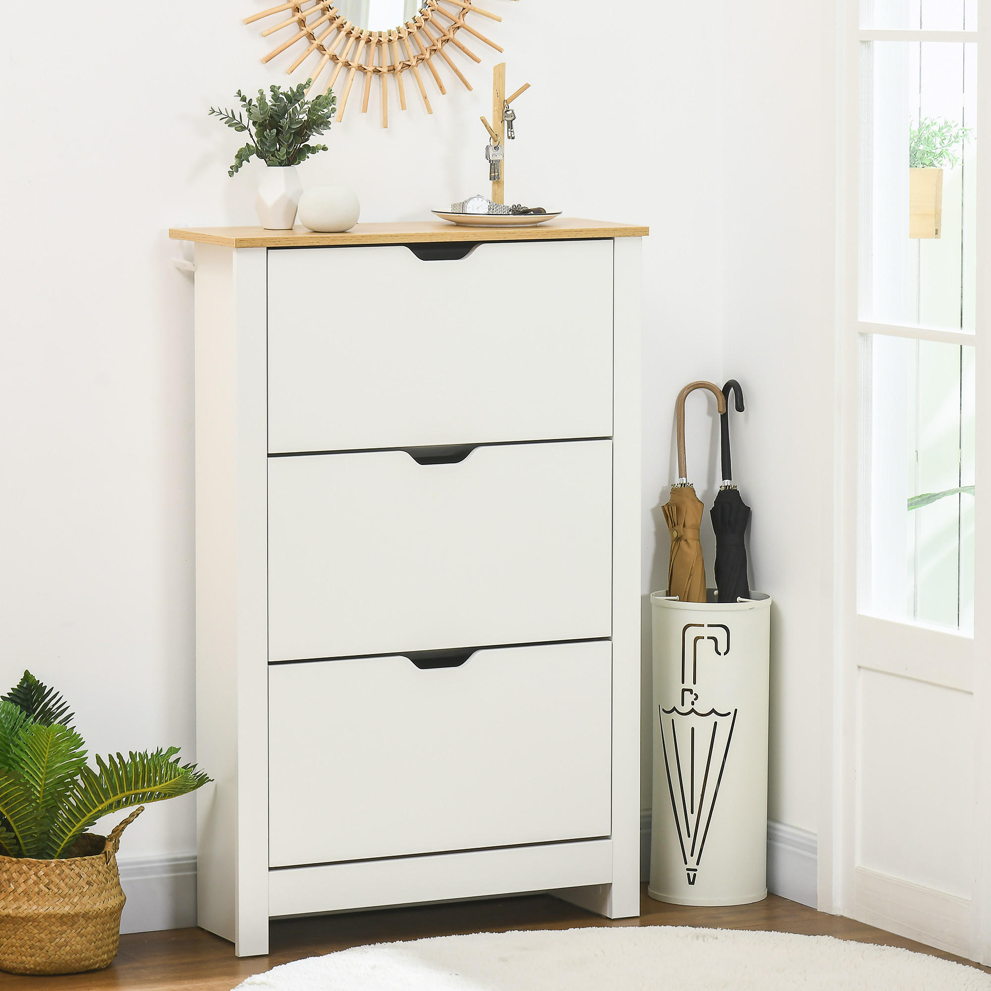 Thumbnail - Homcom Schuhschrank, Weiß, Holzwerkstoff, Nachbildung, 6 Fächer, 3 Schubladen, 26x112x72 cm, Garderobe, Schuhaufbewahrun...