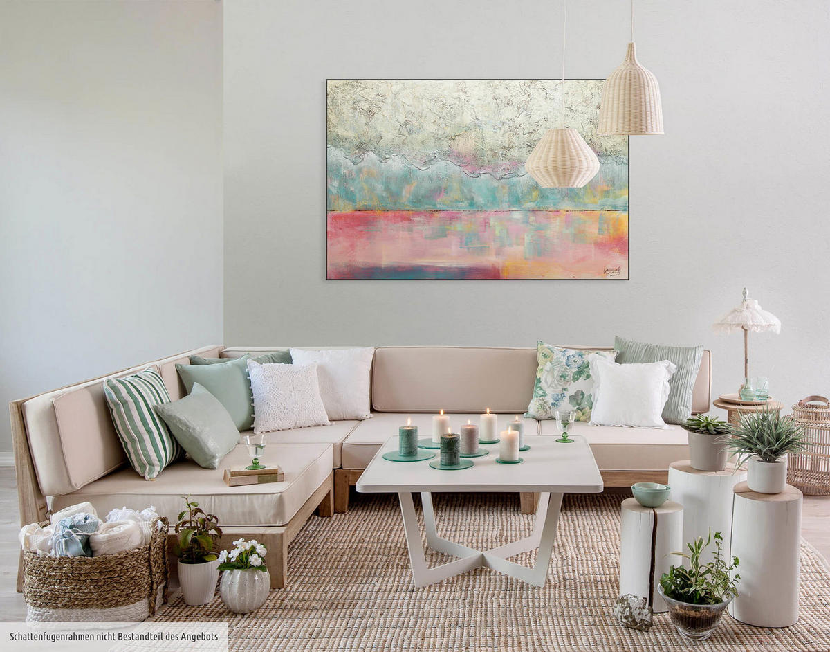 ÖLGEMÄLDE 120/80 cm - Türkis/Beige, Holz/Textil (2.08/80cm) - KUNSTLOFT