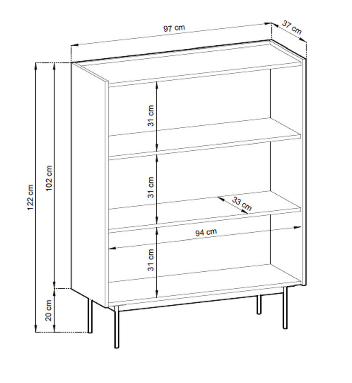 HOHE Kommode 2 Türen Laris - 97 cm, Rot - Rot, Holz/Metall (97/122/37cm) - Emporius