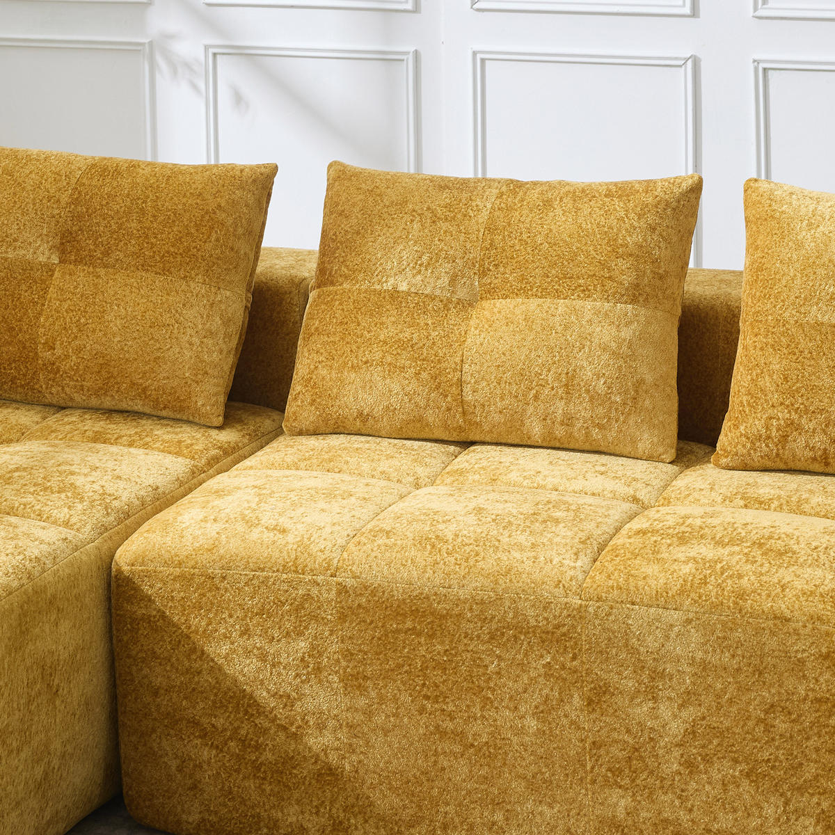 4-SITZER ECKSOFA Polyester Gelb mit Becherhaltern - Gelb, Textil (258/163cm) - WISHDOR