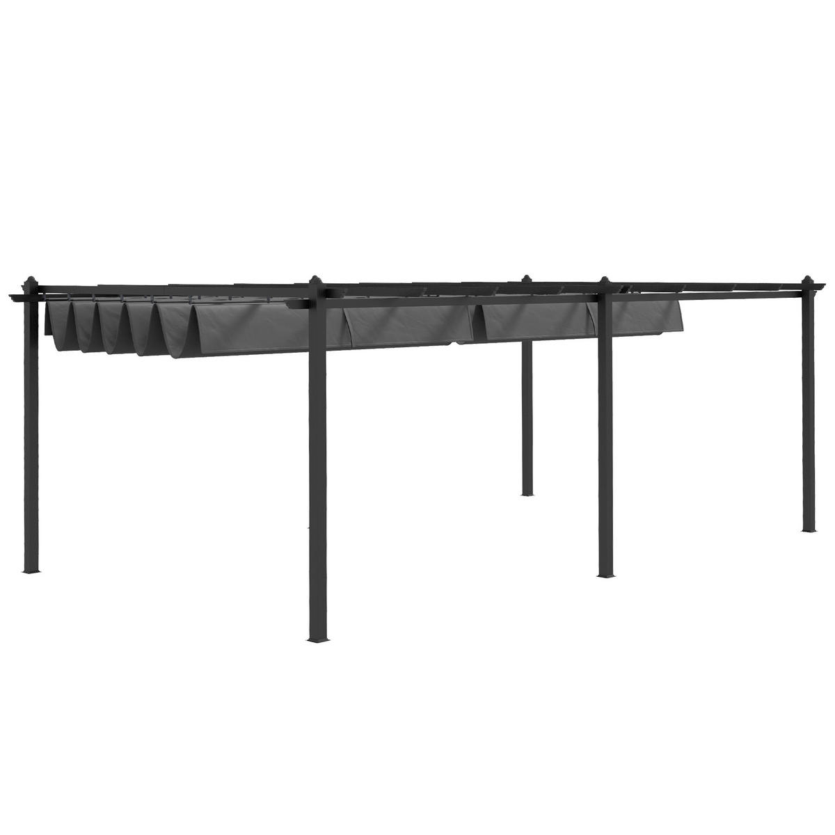 PERGOLA DE-12598 350/600 cm ausziehbar mit Alurahmen Dunkelgrau - Dunkelgrau, Metall (358/223/597cm) - ComfortXL