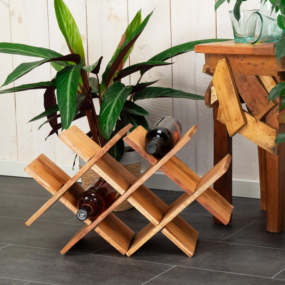 FLASCHENREGAL Stuck 52cm, Mahagoni Massivholz naturfarben - Naturfarben, Holz (52/32/19.5cm) - CREEDWOOD