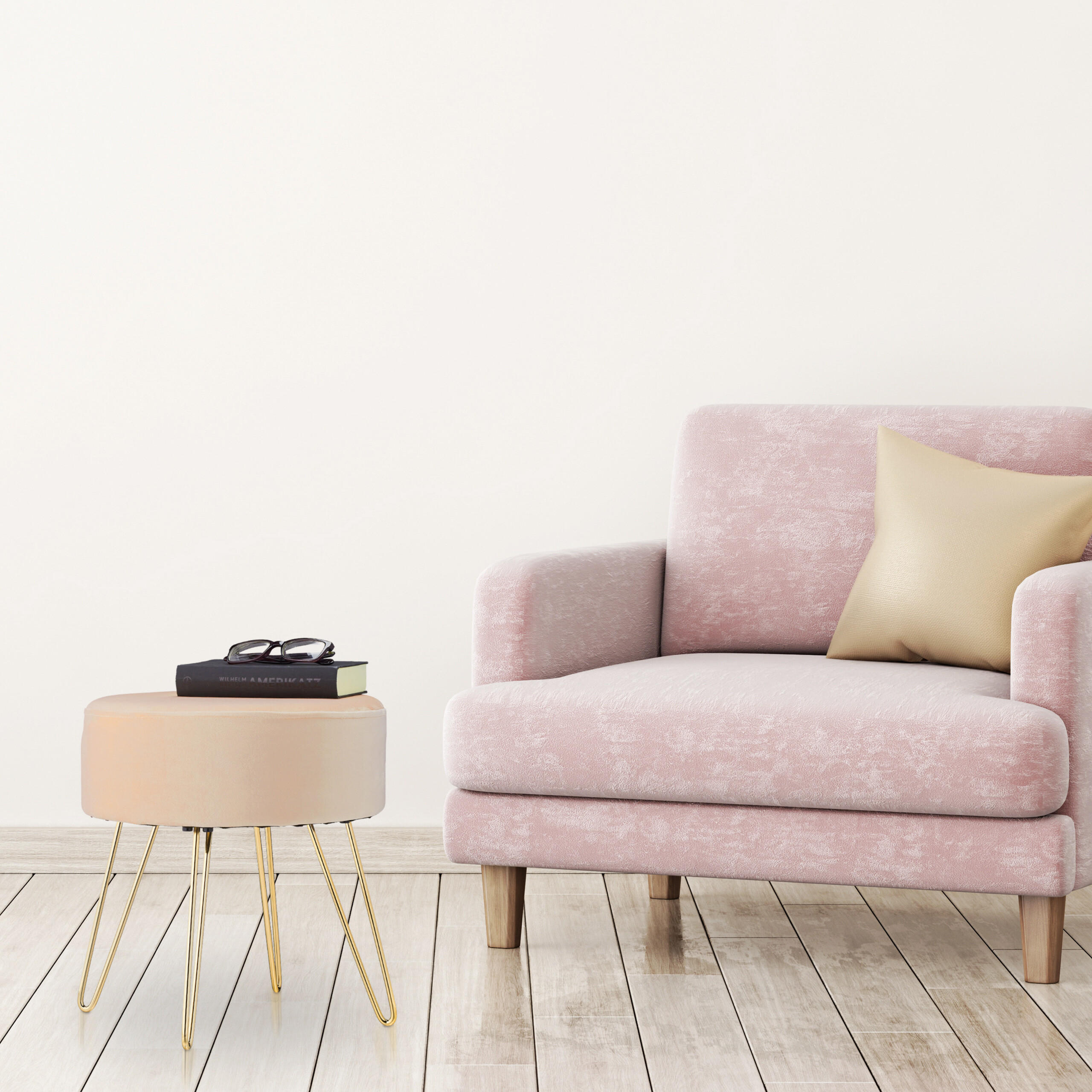 SAMT-HOCKER - Beige, Holzwerkstoff/Textil (37/40/37cm) - Relaxdays