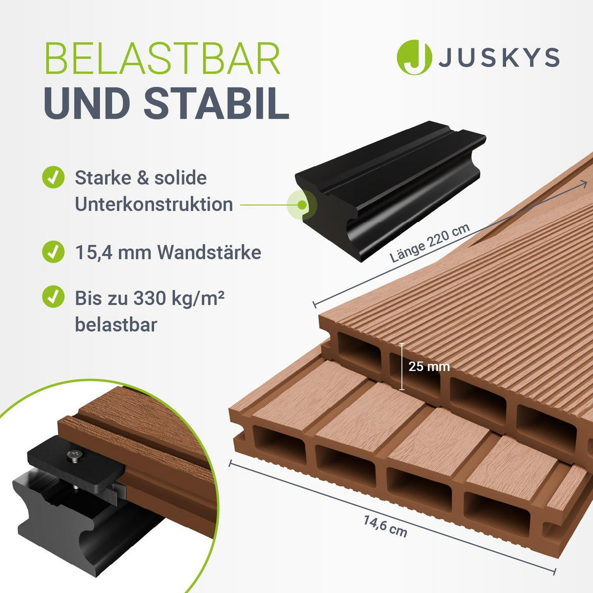 TERRASSENDIELEN WPC Teak 10 m² - Teakfarben, Kunststoff (220/14.6/2.5cm) - Juskys