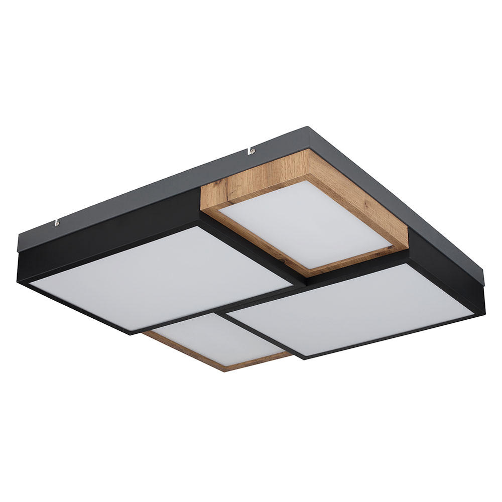 LED DECKENLEUCHTE Metall Schwarz-matt Holzoptik - Schwarz, Metall (60/60/9cm) - Globo Lighting