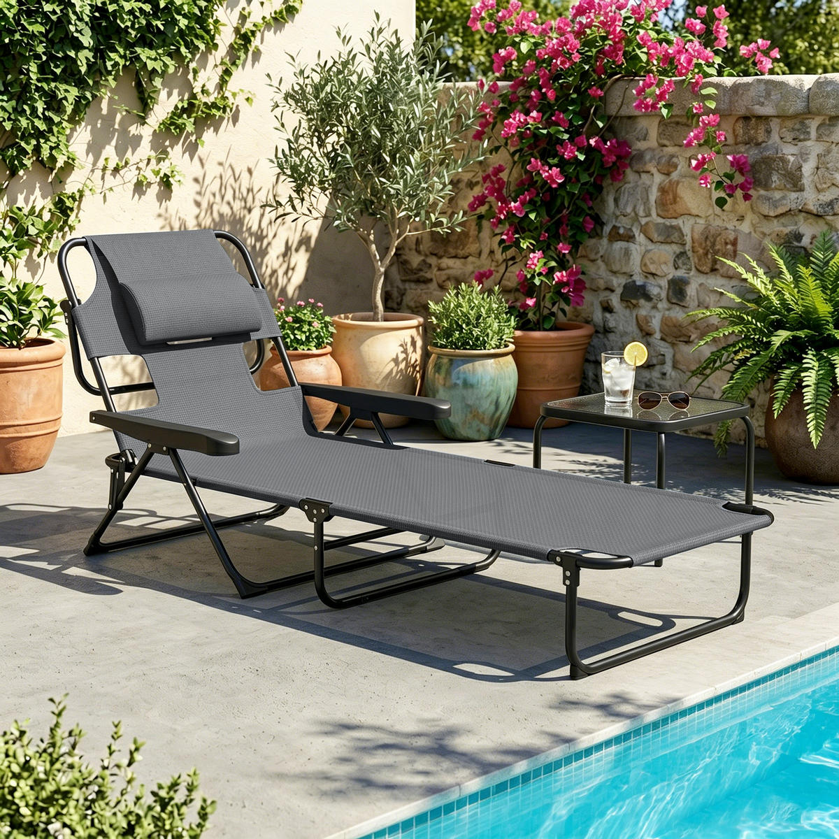 GARTENLIEGE Dunkelgrau 1 Stück - Dunkelgrau, Textil (145/89/72cm) - GiPP