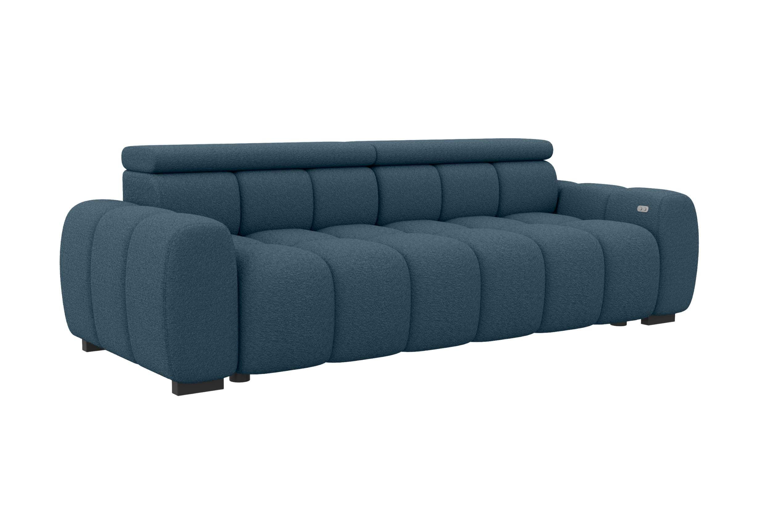 BIGSOFA ALESSIO Bouclé-Stoff Dunkelblau mit elektrischer Sitztiefenverstellung - Dunkelblau, Kunststoff/Textil (248/77/108cm) - 99rooms