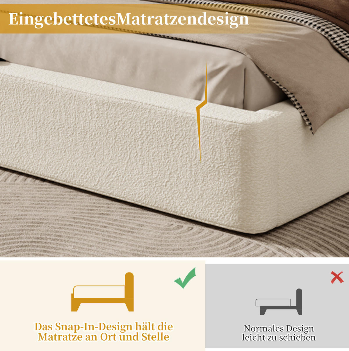 POLSTERBETT 180/200 cm aus Bouclé mit hydraulischem Stauraum Beige - Beige, Textil (180/200cm) - Modenvie