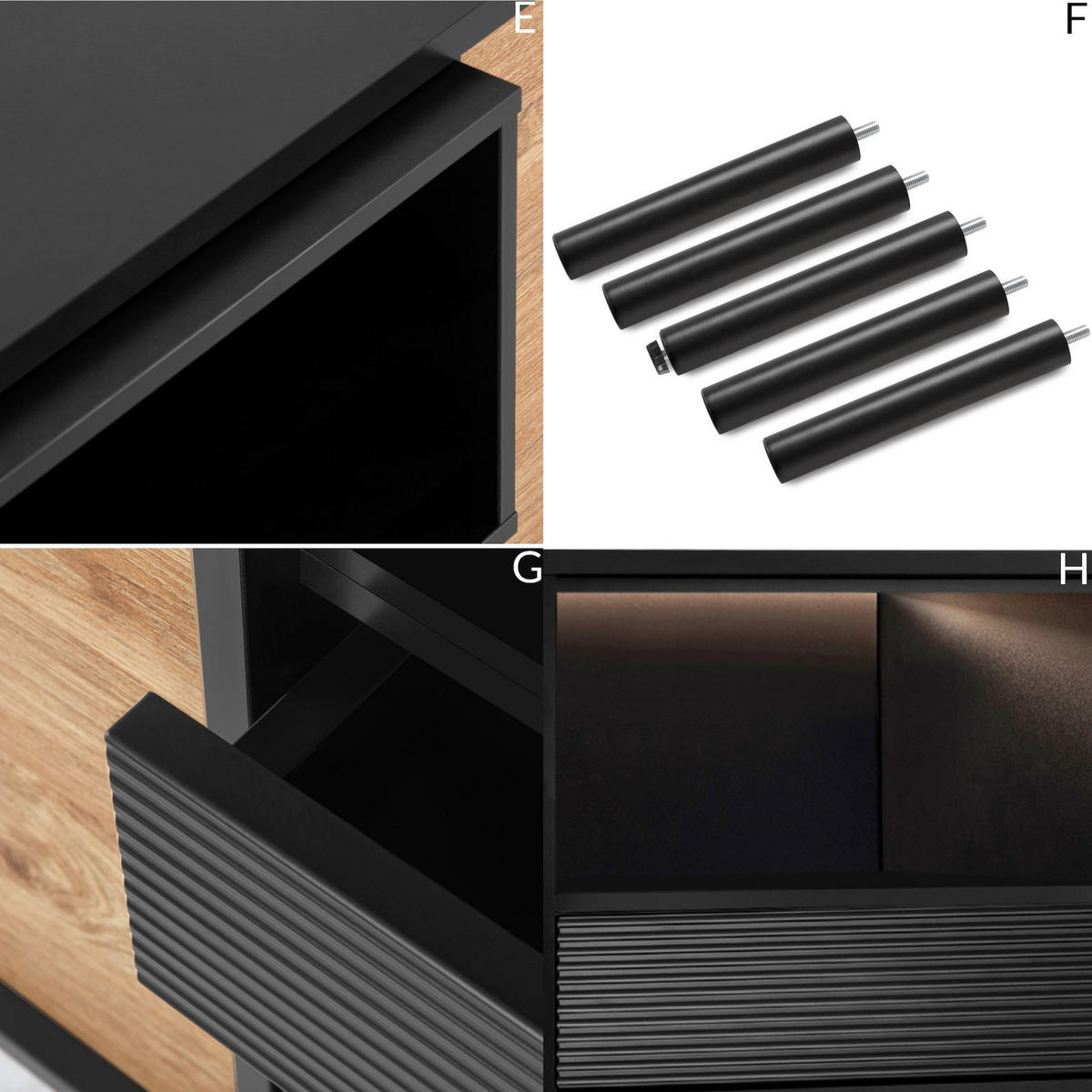 TV-SCHRANK LOFTY Loft-Stil, schwarz - Eichefarben/Schwarz, Holzwerkstoff (152/59/41cm) - KONSIMO®