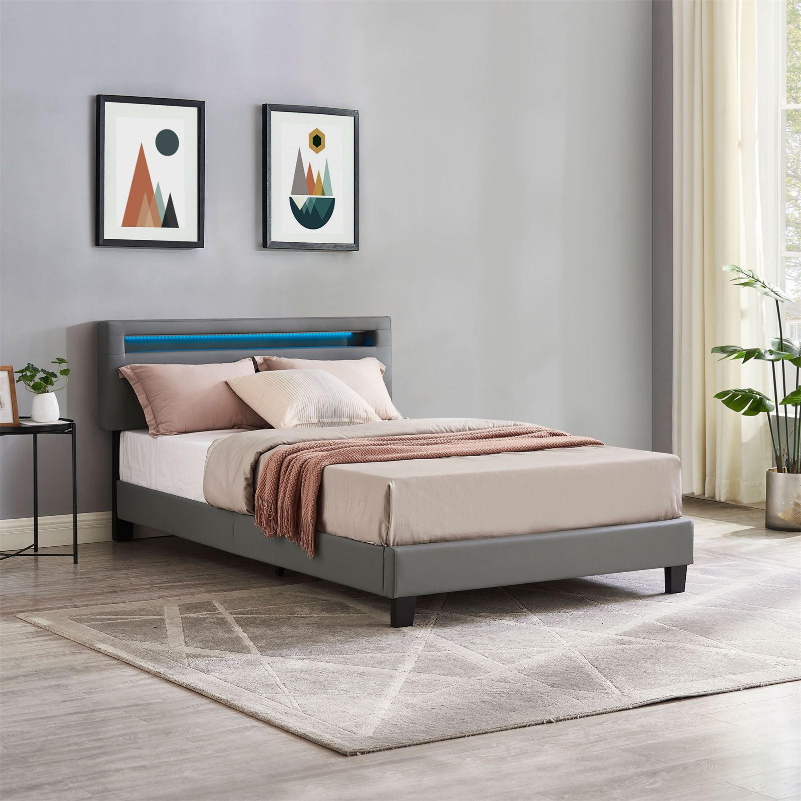 POLSTERBETT MIT LED CARIBO 120X200 CM - Grau, Textil (120/200cm) - CARO-Möbel