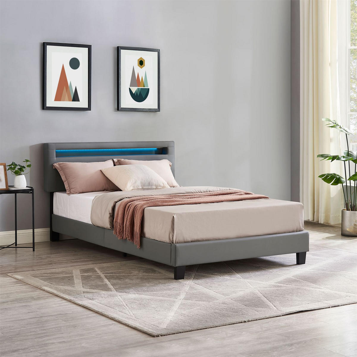 POLSTERBETT MIT LED CARIBO 120X200 CM - Grau, Textil (120/200cm) - CARO-Möbel