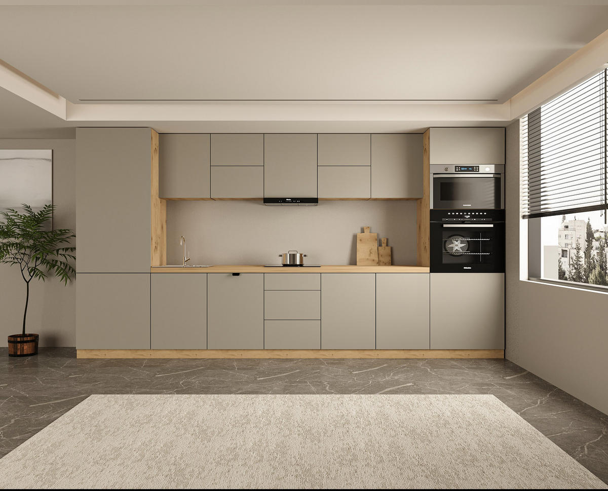 KÜCHENZEILE 420 cm - Langen KL12-M420 - in Beige / Matt - Beige, Holz (420/212/58cm)