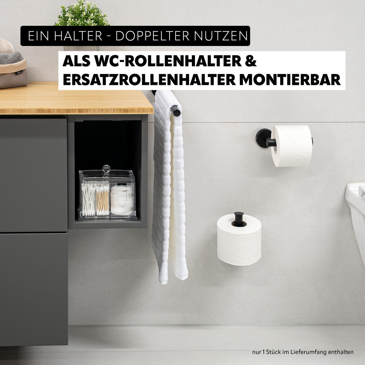 TOILETTENPAPIERHALTER PIAZZA BLACK 2in1, Edelstahl, schwarz - Schwarz, Metall (6/15/9cm) - bremermann