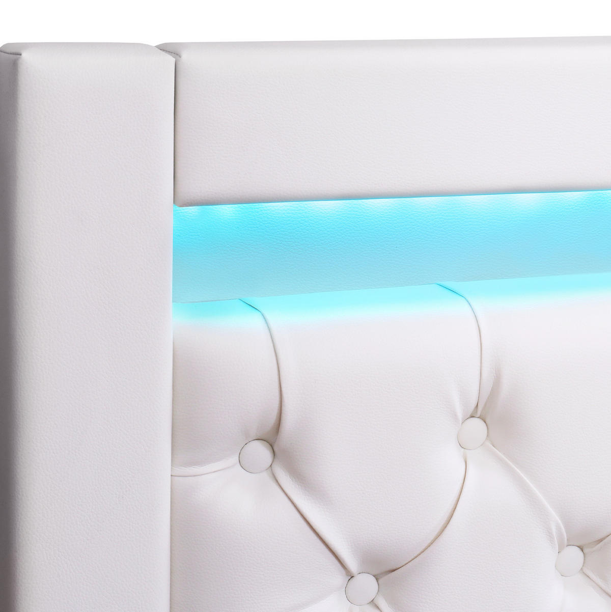 POLSTERBETT aus PU 180x200 cm in Weiß mit LED-Beleuchtung & Stauraum - Weiß, Leder (180/200cm) - Modfu