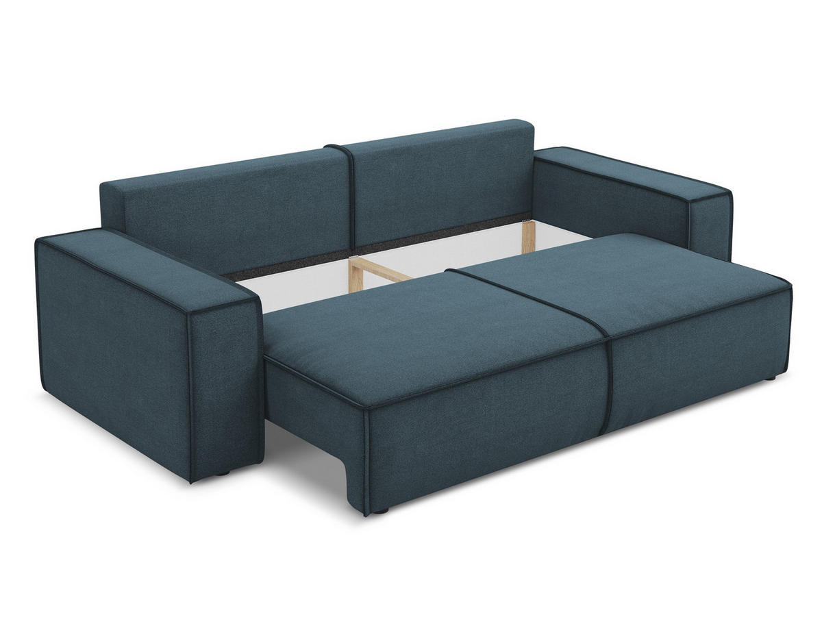 3-SITZER SOFA mit Schlaffunktion Strukturstoff Stoff Blau - Blau/Blaugrau, Kunststoff/Textil (255/85/105cm) - Makamii