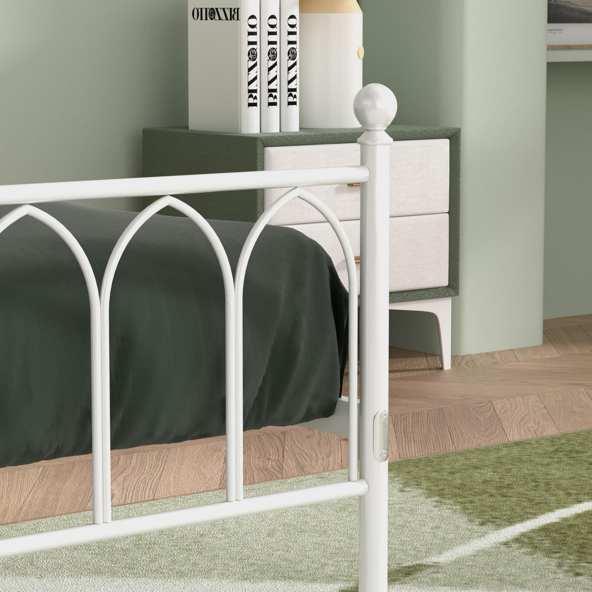 METALLBETT 90/200 mit Stauraum unter dem Bett Jugendbett mit Lattenrost,Weiß - Weiß, Metall (90/200cm) - STILVORA