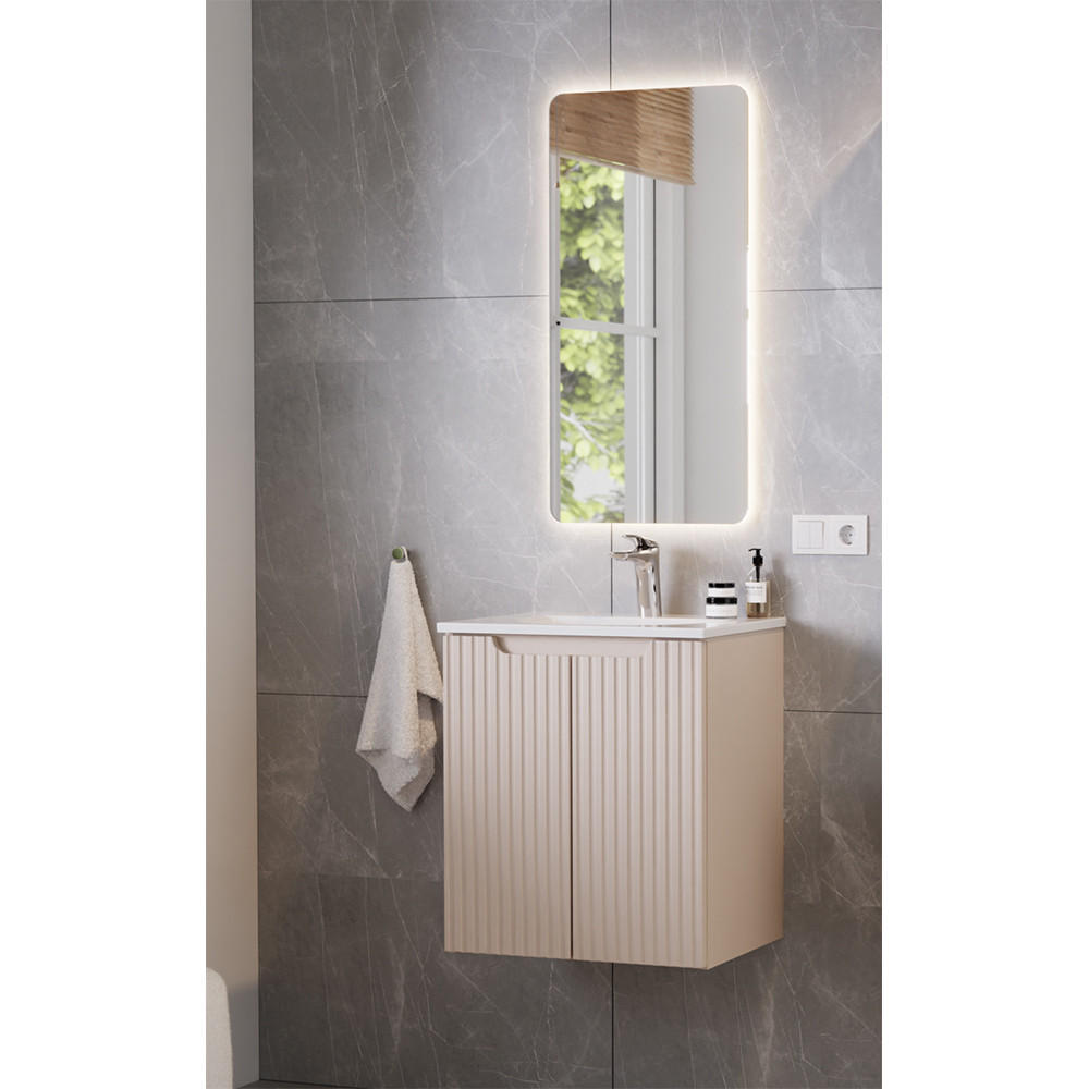 BADMÖBEL-SET 2-TLG. Newport-56 - Beige, Holzwerkstoff (51/190/40cm) - Lomado