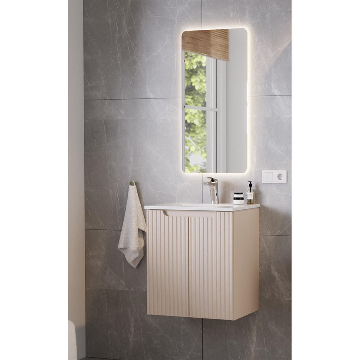 BADMÖBEL-SET 2-TLG. Newport-56 - Beige, Holzwerkstoff (51/190/40cm) - Lomado