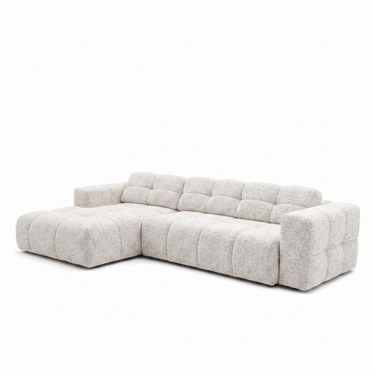 ECKSOFA TENDER Links mit Schlaffunktion und Verstellbare Kopfstützen, Chenille beige - Beige/Schwarz, Holz/Kunststoff (315/176cm) - Muffo