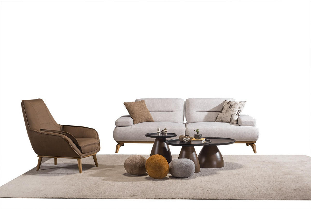 SITZGARNITUR Smooth Creme Stellvariante:2+1 - Creme, Holz (200/82/100cm) - Villa Möbel