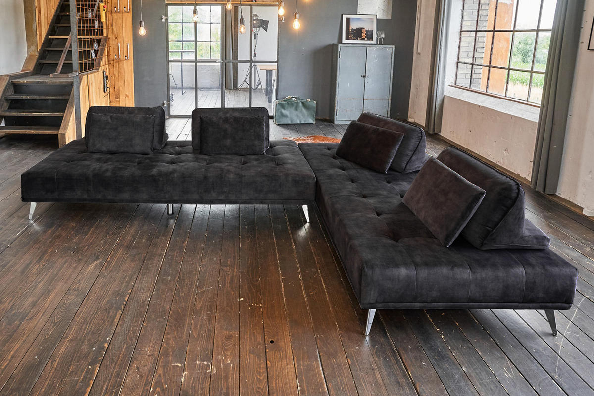 ECKSOFA WIOLO Anthrazit Velvet - Anthrazit/Silberfarben, Textil (350/240cm) - KAWOLA