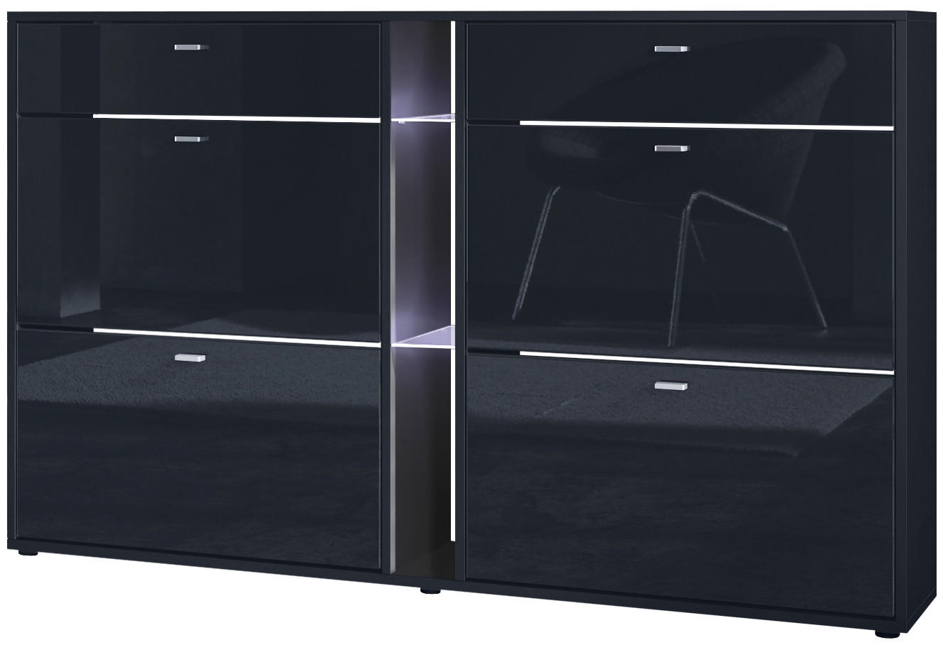 Vladon Schuhschrank Schwarz Hochglanz 155.5x95x28 cm