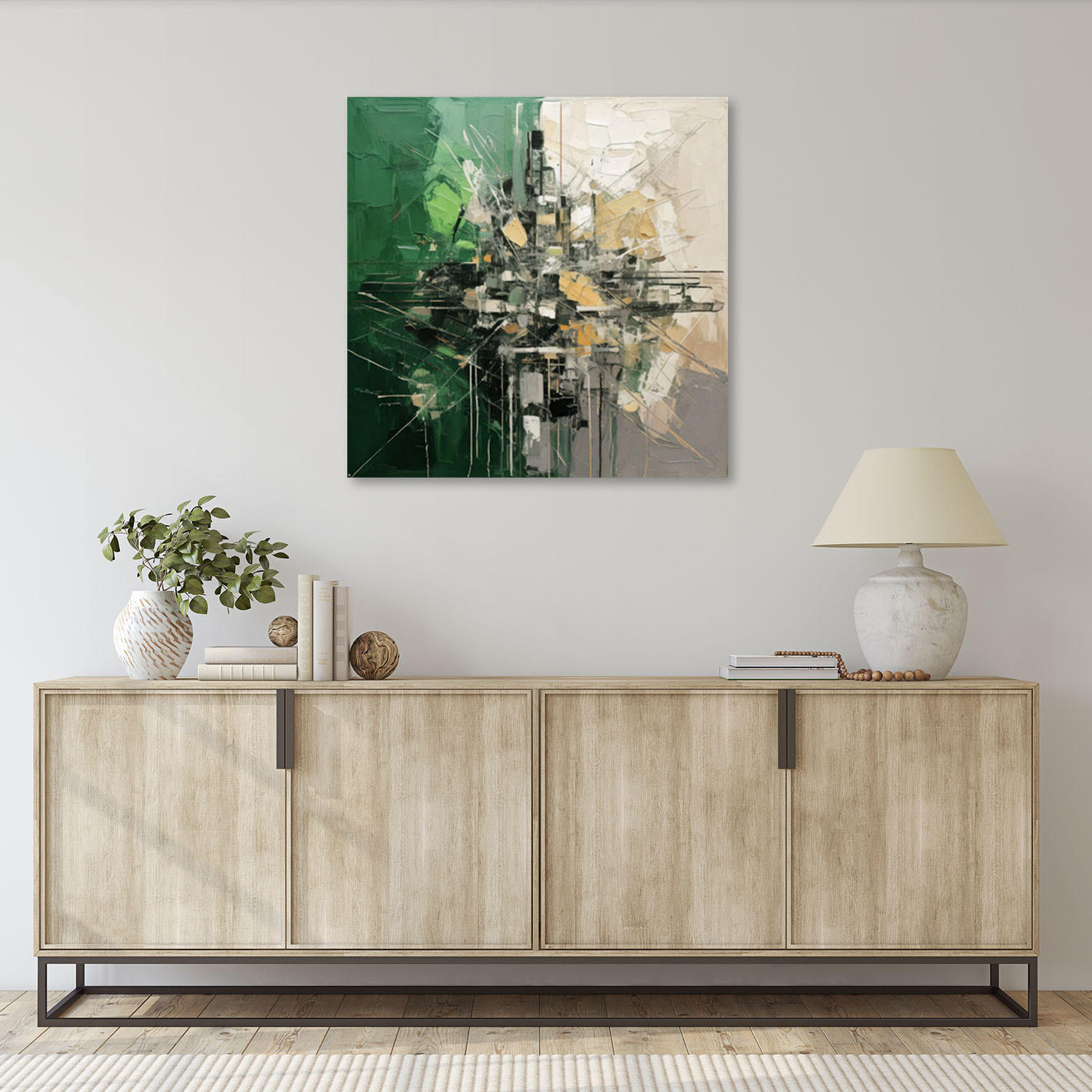 LEINWANDBILD Geometrische Abstraktion Grün 40x40cm - Grün, Textil (40/40cm) - Feeby