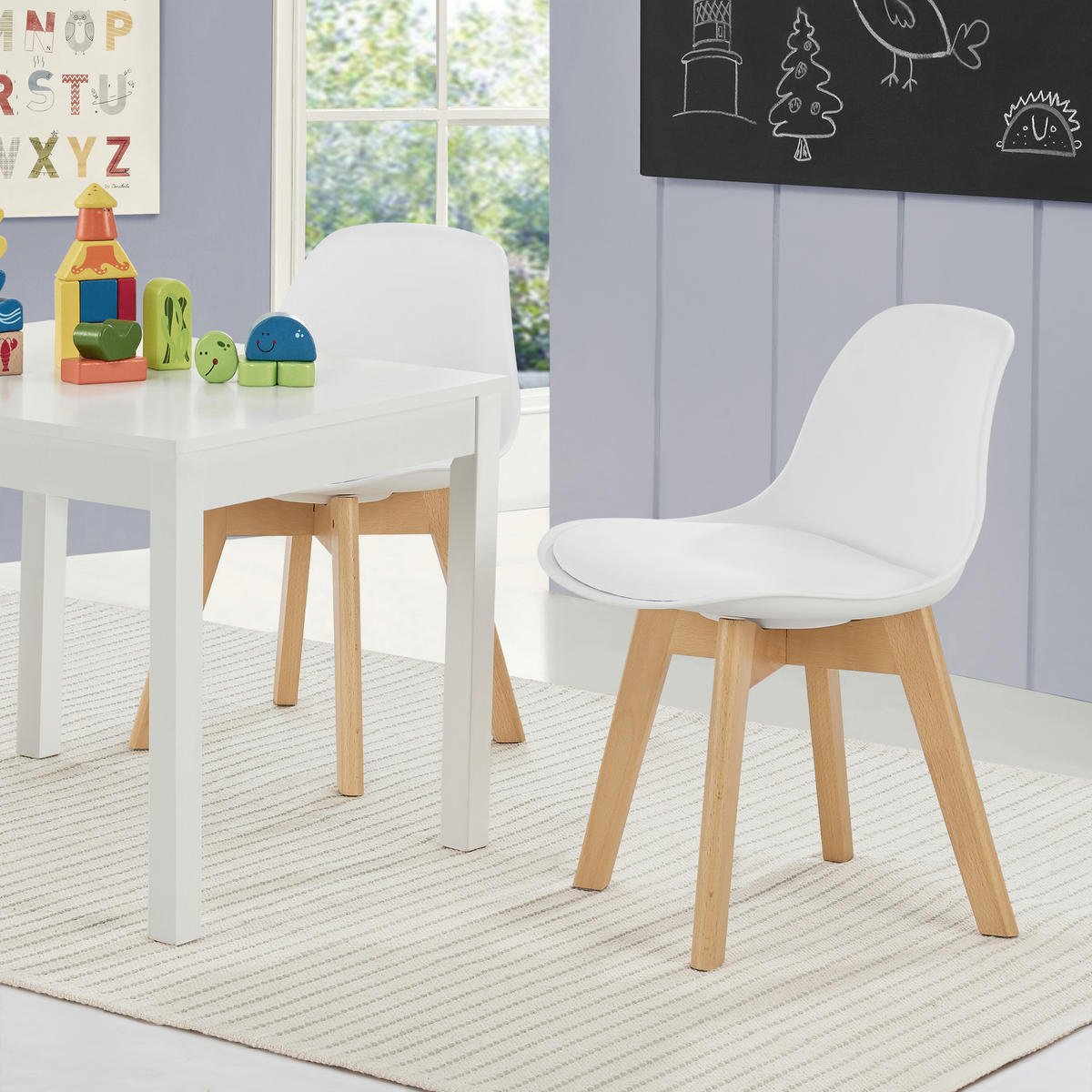 KINDERSTUHL Elvdal - Naturfarben/Weiß, Holz/Kunststoff (38/56/33cm) - [en.casa]