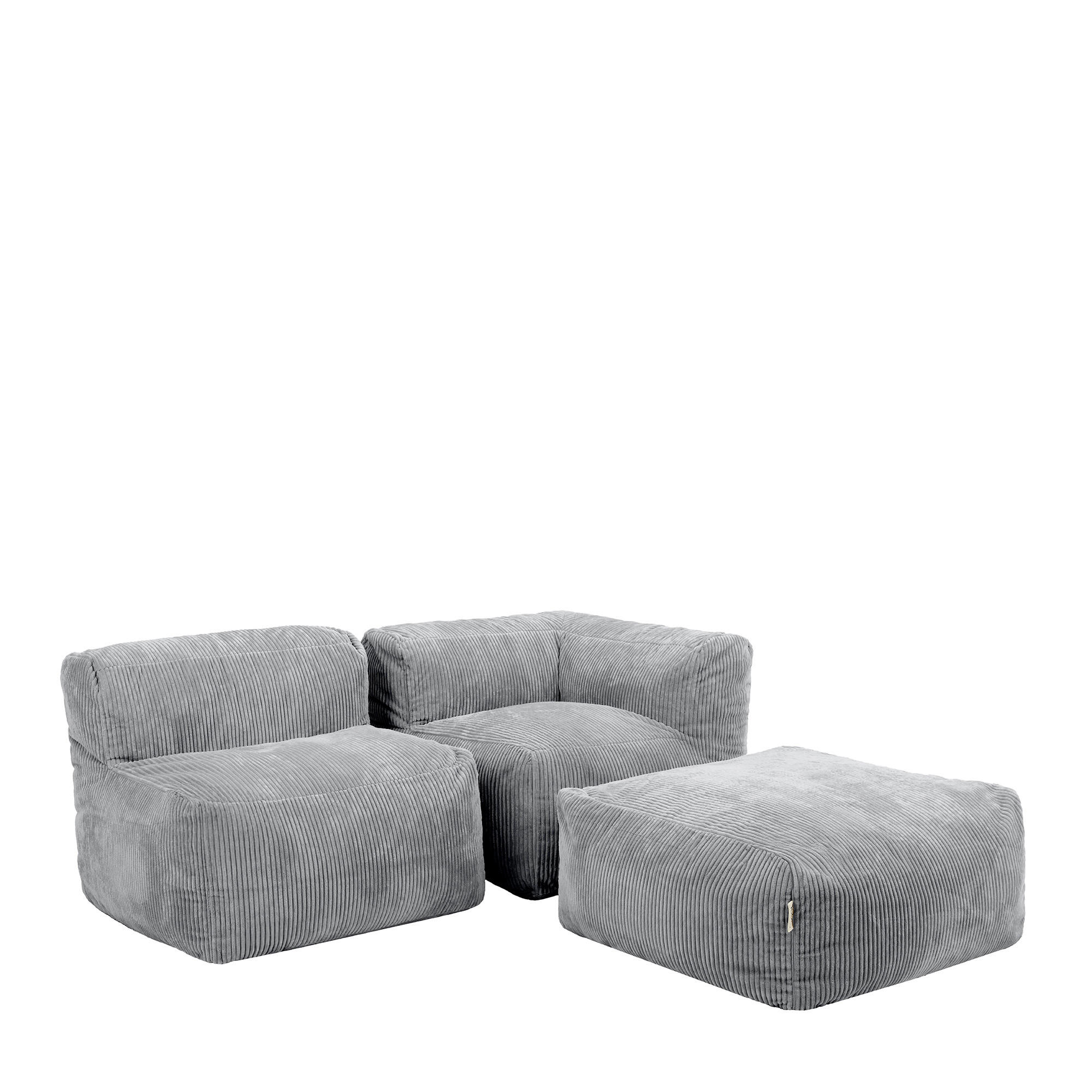 SITZSACK-SOFA 3-tlg. ZEN: Ecksessel, Sessel, Fußstütze - Grau, Textil (500/68/100cm) - icon