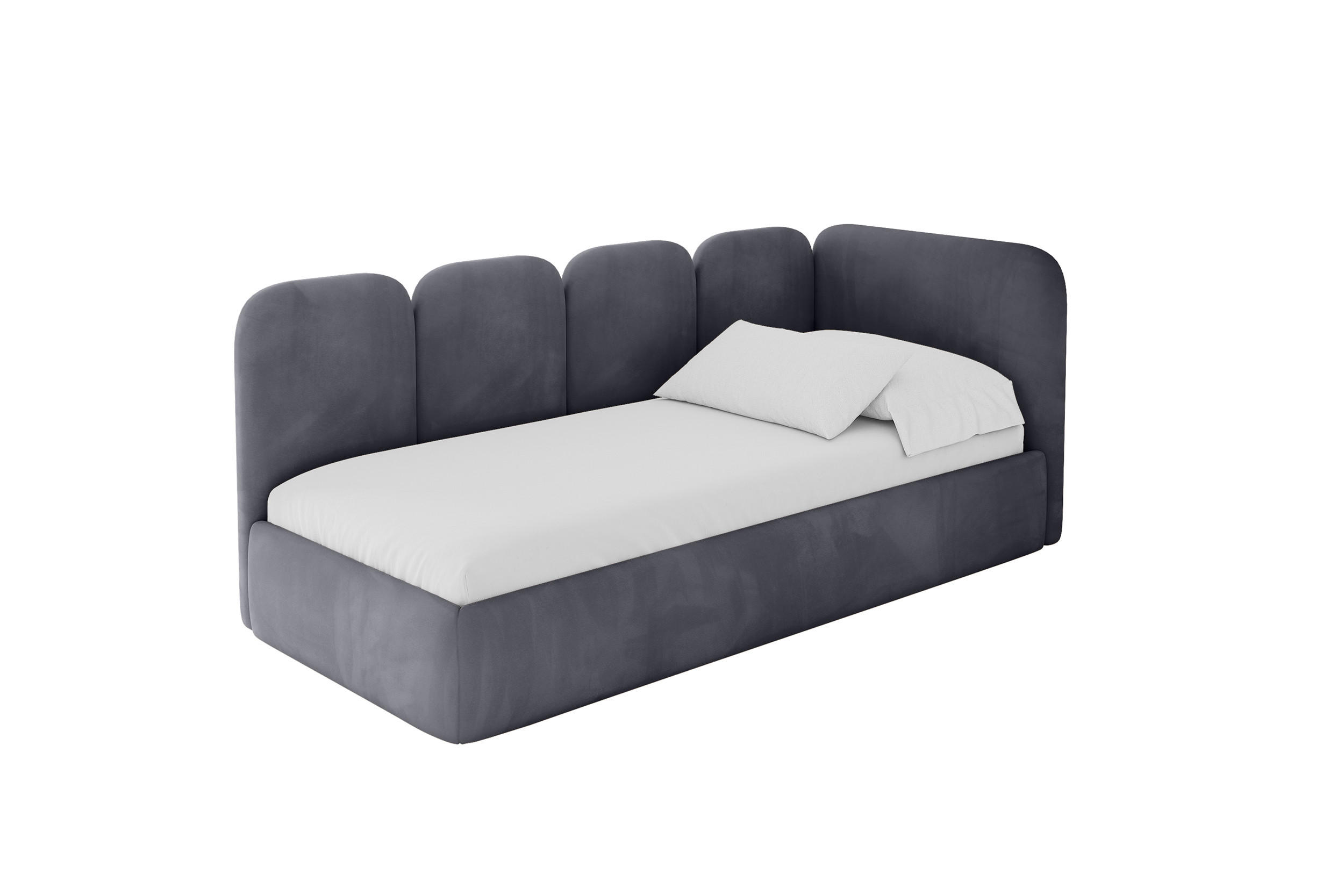 EINZELLBETT Jugendbett mit Bettkasten, Links - VELY 90x200 Dunkelgrau - Dunkelgrau, Holzwerkstoff/Textil (90/200cm) - ALTDECOR