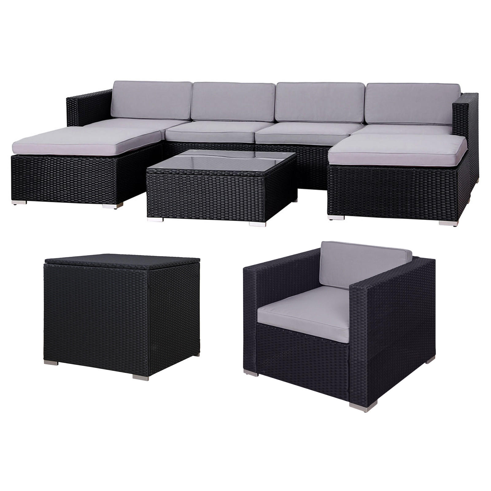 GARTENLOUNGE LUGANO XL Schwarz - Schwarz/Grau, Kunststoff - SVITA