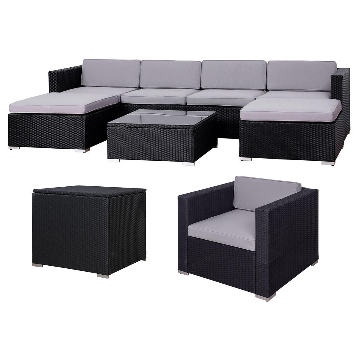 GARTENLOUNGE LUGANO XL Schwarz - Schwarz/Grau, Kunststoff - SVITA