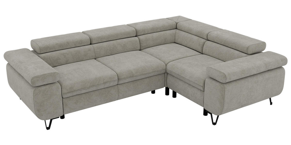 ECKSOFA ORSO L Hellgrau Stukture - Rechts Seite - Hellgrau/Schwarz, Textil/Metall (268/197cm) - MKS