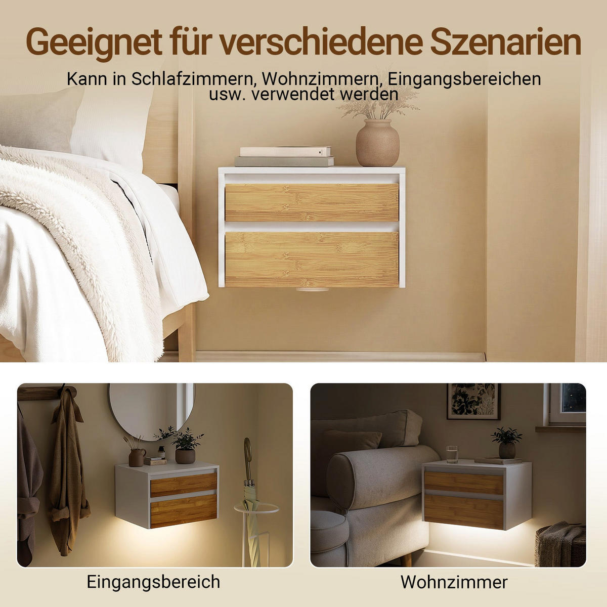 NATTBORD Vit 26x40x30cm - Vit/Naturfärgad, Träbaserade material (40/26/30cm) - SoBuy