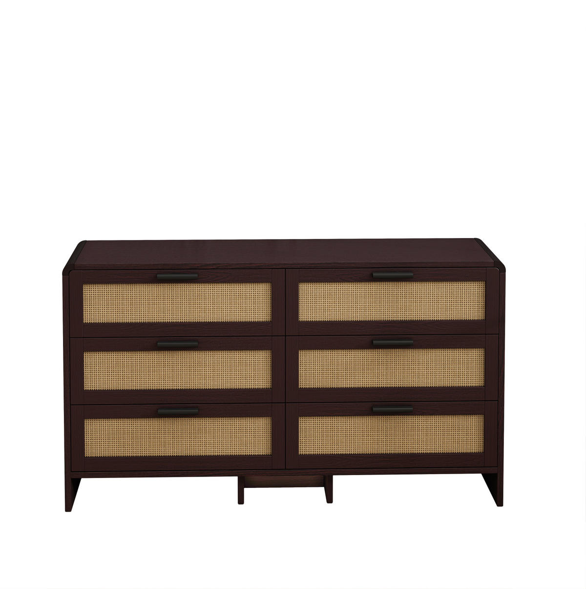 KOMMODE 130 cm mit 6 Schubladen, abgerundeten Ecken und Rattangeflecht, Rotbraun - Braun, Holzwerkstoff (130/74/40cm) - Redom