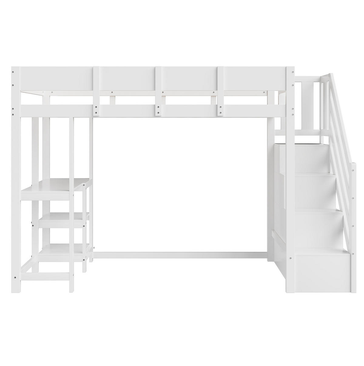 HOCHBETT 90/200 cm in Weiß mit Stauraumtreppe und Ablageregal - Weiß, Holz (90/200cm) - BEAOK
