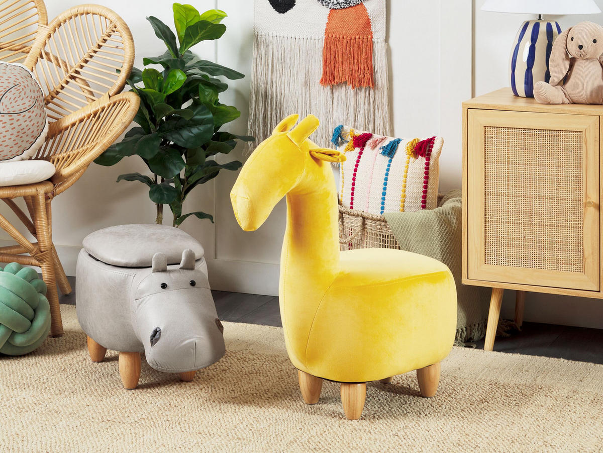 TIERHOCKER Hippo 60/32/35 cm - Grau, Kunststoff/Textil (32/35/60cm) - Beliani