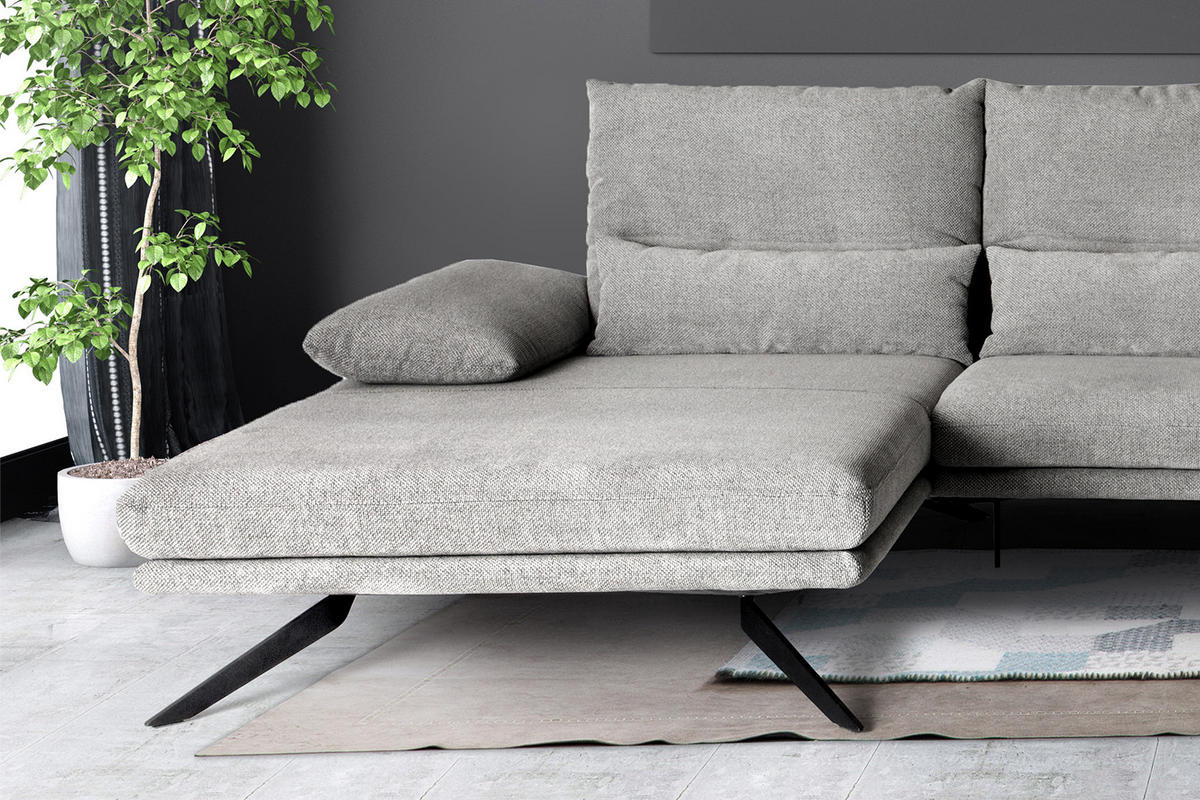 ECKSOFA FENICE Hellgrau Webstoff - Hellgrau/Schwarz, Textil (297/168cm) - KAWOLA