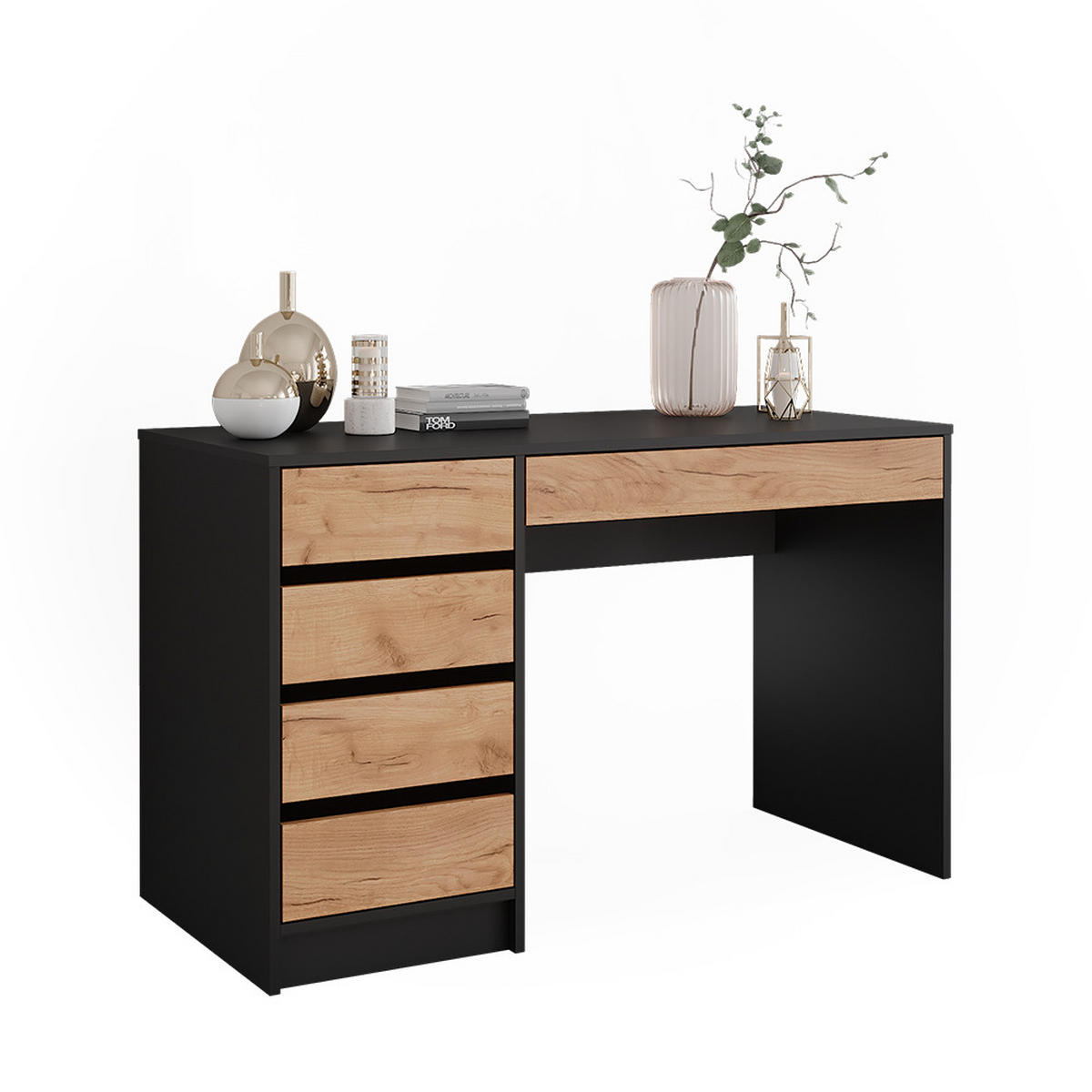 SCHREIBTISCH Sherry Anthrazit/Goldkraft Eiche 120 x 75 cm - Anthrazit/Eiche Wotan, Holzwerkstoff (120/55/75cm) - Vicco