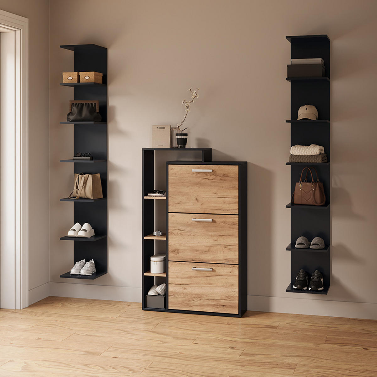 WANDREGAL Vesuvio Anthrazit 30 x 190 cm 2er Set - Anthrazit, Holzwerkstoff (30/190/28cm) - Livinity®