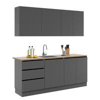 KÜCHENZEILE - Anthrazit, Holzwerkstoff (202/72/60cm) - home24