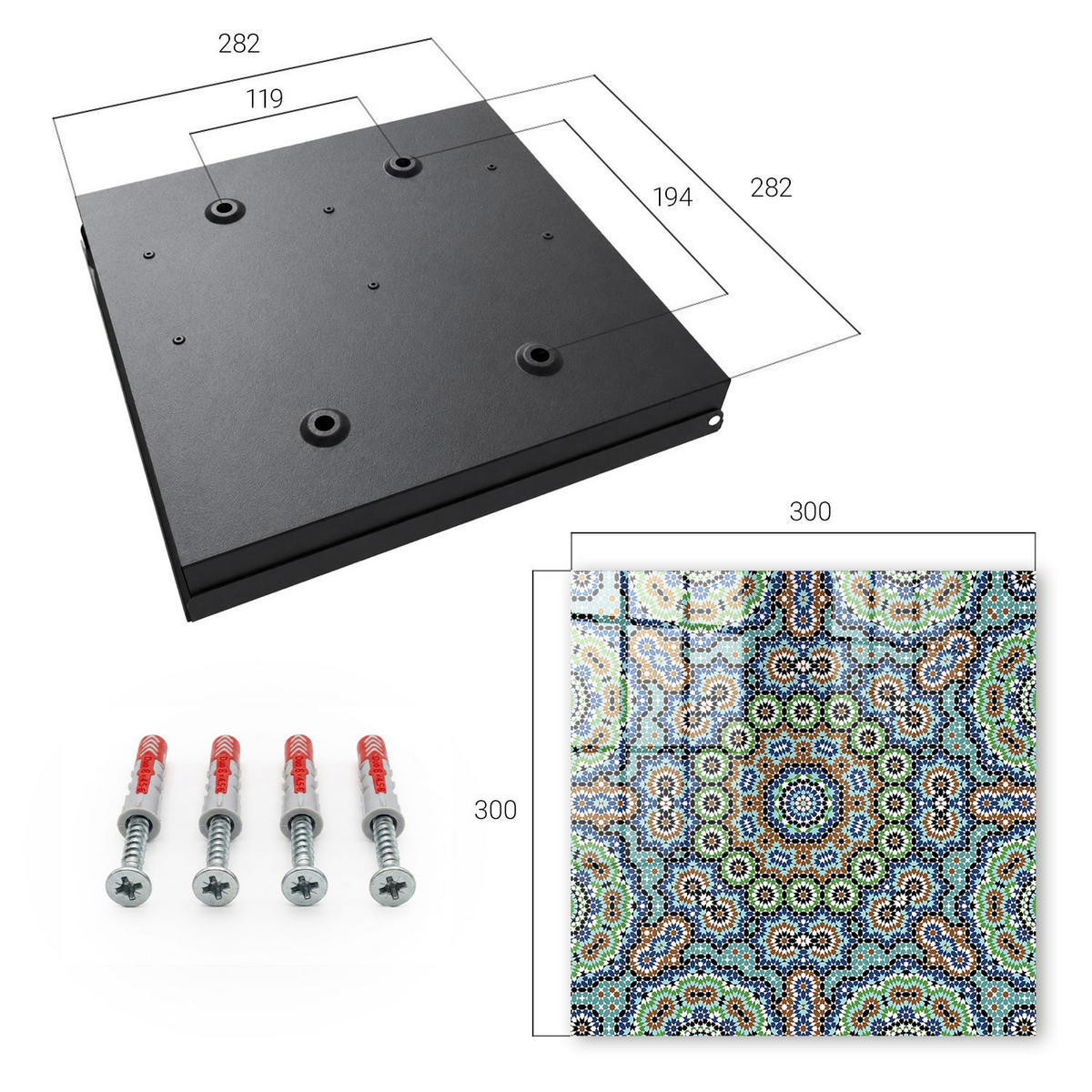 SCHLÜSSELBOX Schwarz 30x30 cm- Türöffnung nach rechts - Farbenfrohes Mosaik - Blau, Metall (30/30/5cm) - TULUP