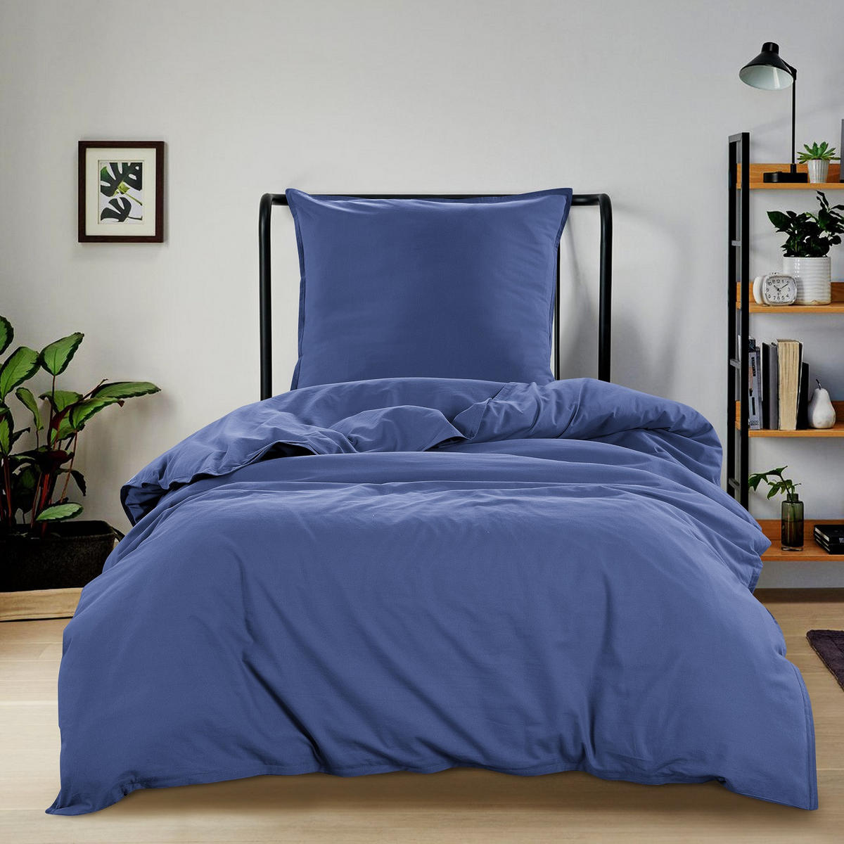 BETTWÄSCHE Stone Washed blau 155/220 cm 100% Baumwolle Used-Effekt mit Stehsaum - Blau, Textil (155/220cm) - wometo