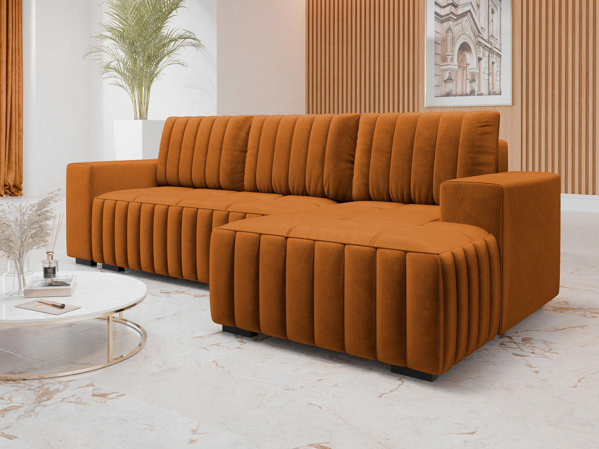 ECKSOFA Hugo, Seite: Rechts - Dunkelbraun/Orange, Holz/Textil (240/140cm)