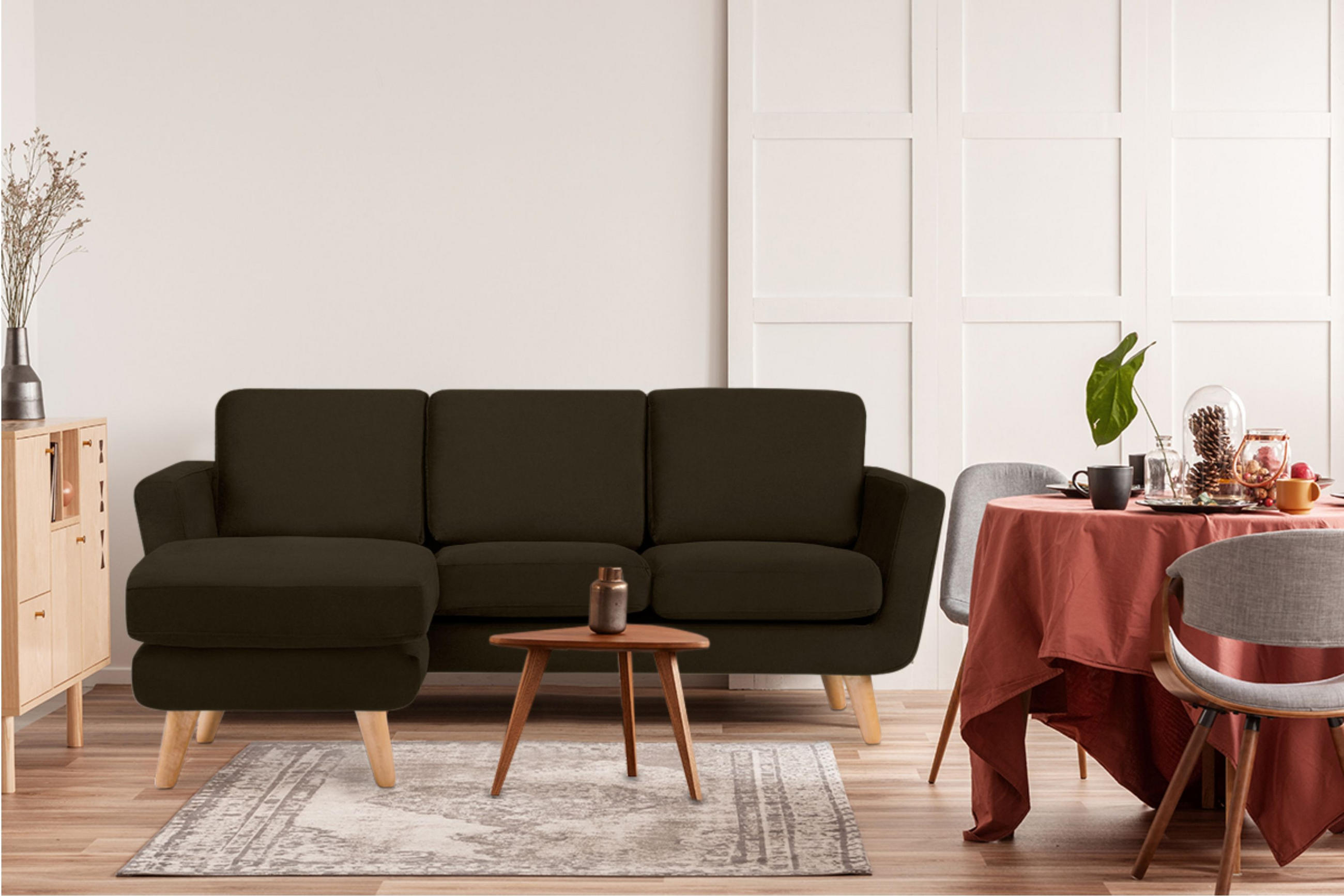 Thumbnail - Konsimo® 3-Sitzer-Ecksofa-Links, Braun, Textil, L-Form, 190x151 cm, FSC 100%, Hergestellt in Europa, Wohnzimmer, Sofas &...